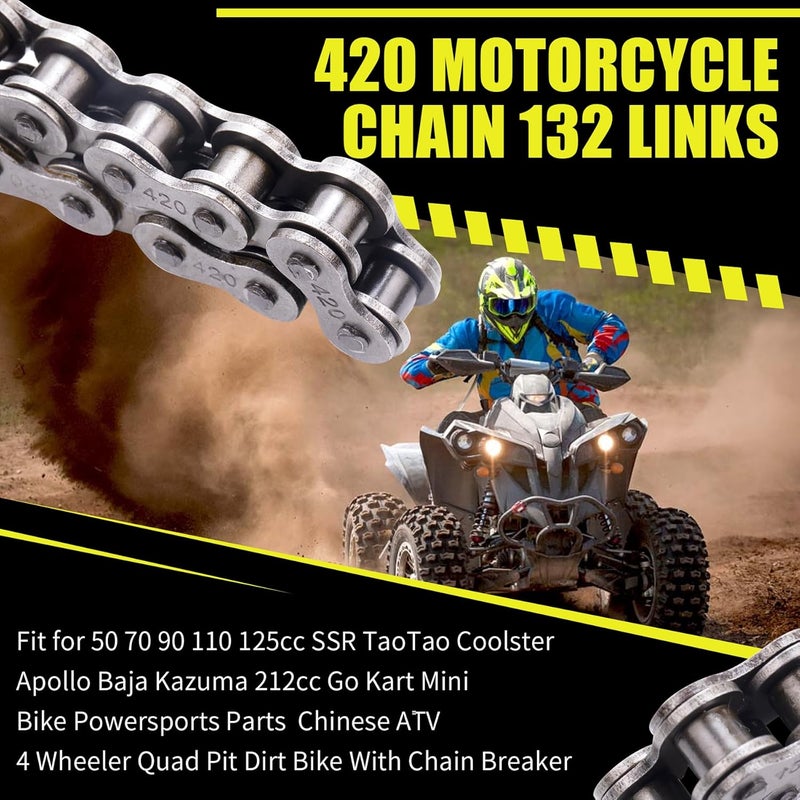 MRELC 420 Motorcycle Chain 132 Links fit for 50 70 90 110 125cc SSR TaoTao Coolster Apollo Baja 212cc Go Kart Mini Bike Powersports Parts Chinese ATV 4 Wheeler Quad Pit Dirt Bike with Chain Breaker - Image 3
